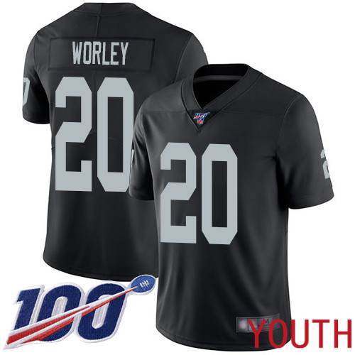 Oakland Raiders Limited Black Youth Daryl Worley Home Jersey NFL Football #20 100th Season Vapor Jersey
